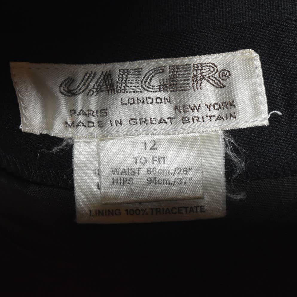 Vintage Jaeger London Pleated Wool Black Midi Skirt- 12