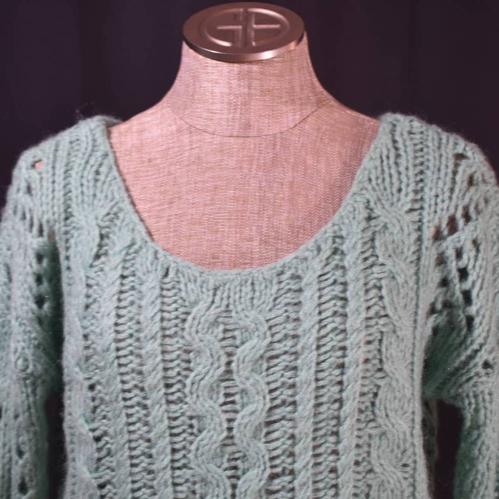 Free People Wide Knit Wide Neck Teal Sweater- M