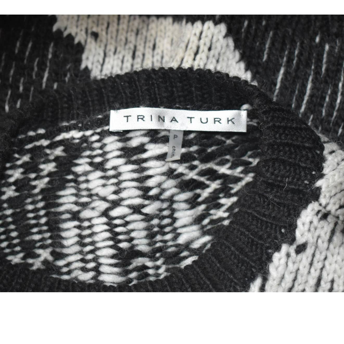 Trina Turk Black and White Oversized Wool Sweater - XS