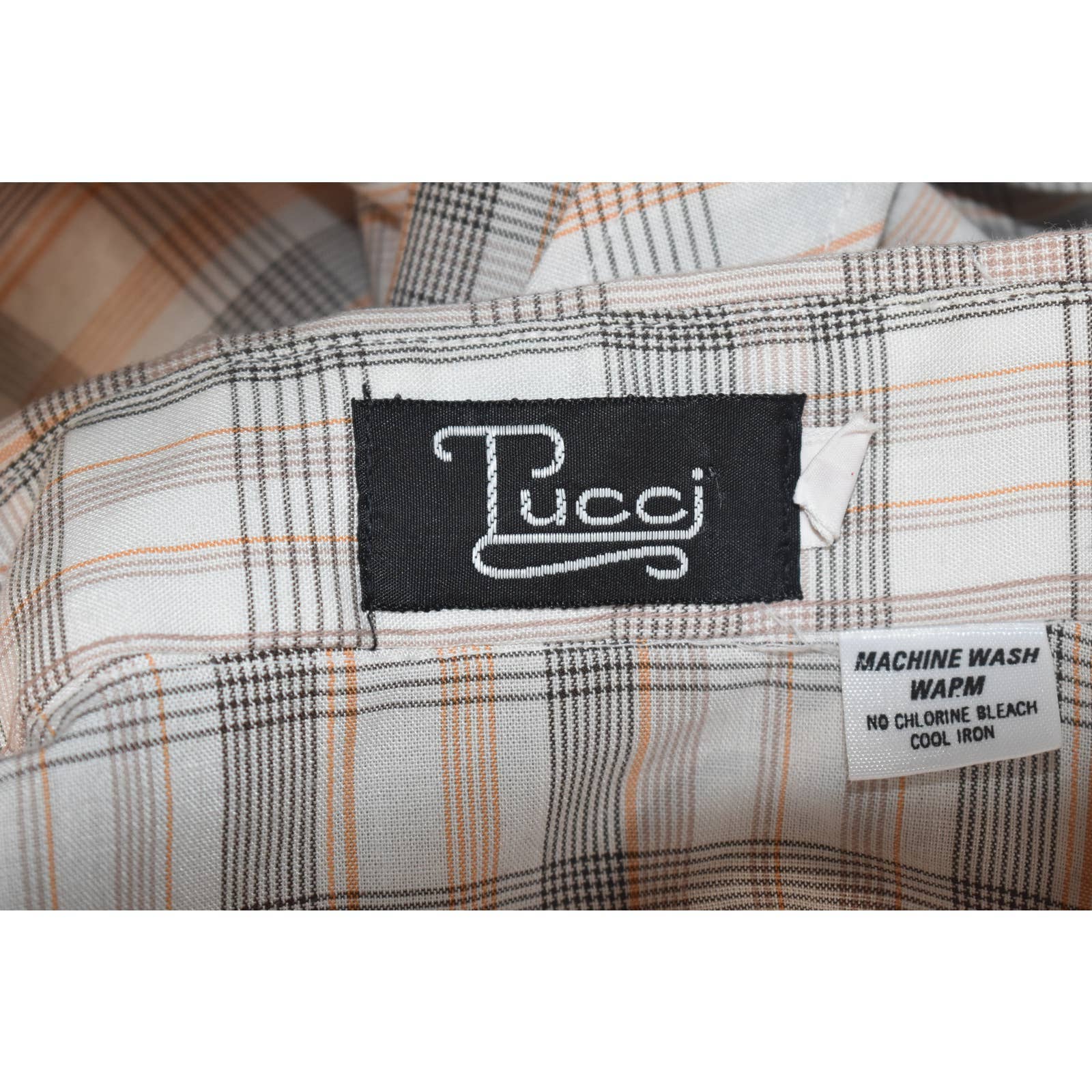 Vintage Tucci Plaid Cream Orange Black Button Up Shirt - 11/12
