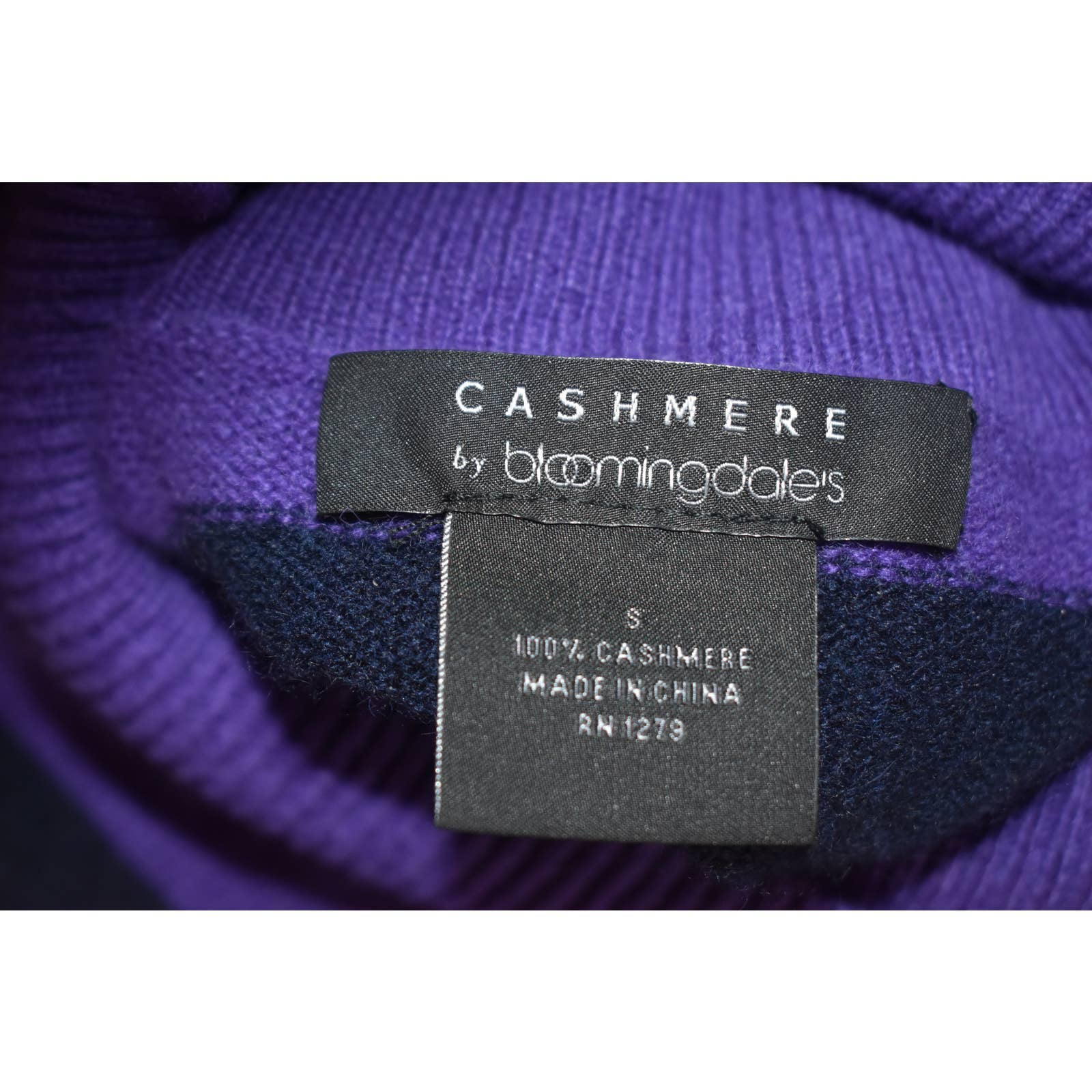 Cashmere by Bloomingdales Black Purple Turtle Neck Wide Stripe Sweater - S