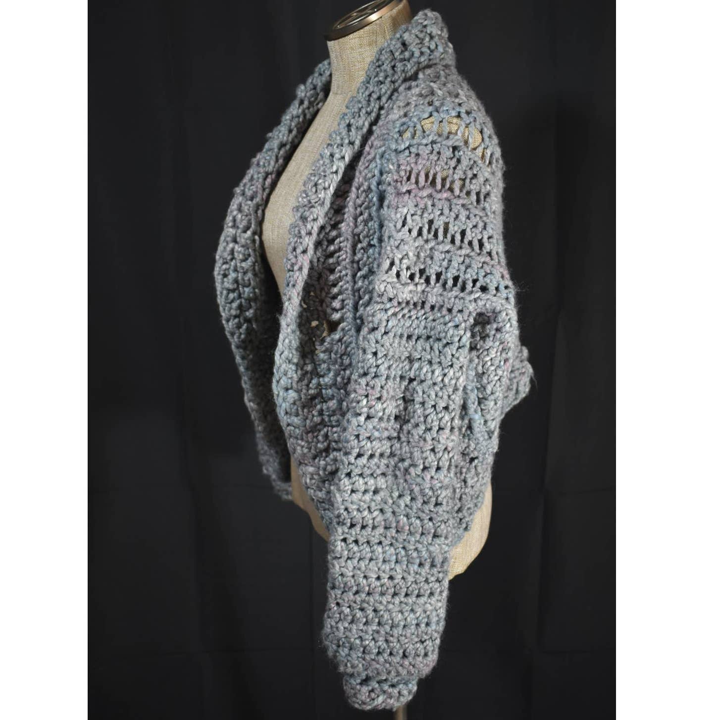 Vintage Handmade Blue Loose Knit Cardigan Sweater - OS
