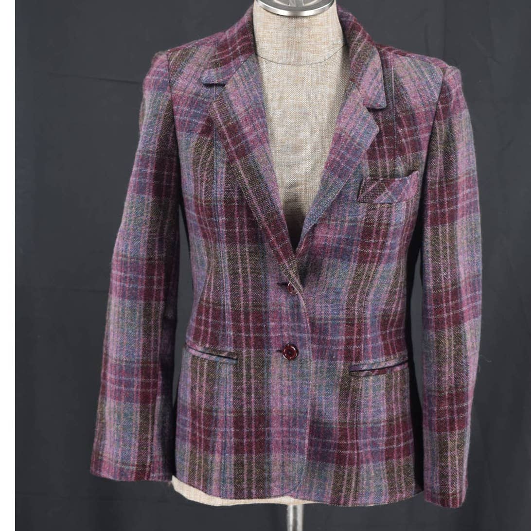 Vintage Jeremiah S Plaid Purple Wool Blazer- 6
