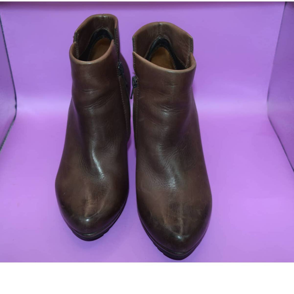 Paul Green Brown Leather Heeled Ankle Boots - 4.5